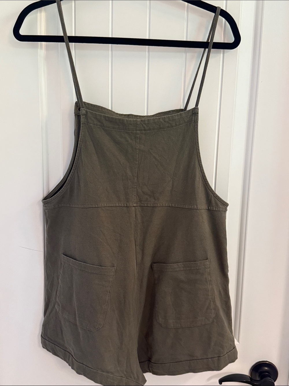 Cider Olive Green Denim Pocket Ultra Short Overalls Romper - Size M - Picture 4 of 4